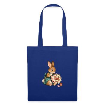 Kaninchen stickt mit Seidenband - Stoffbeutel - Royalblau - Vorne