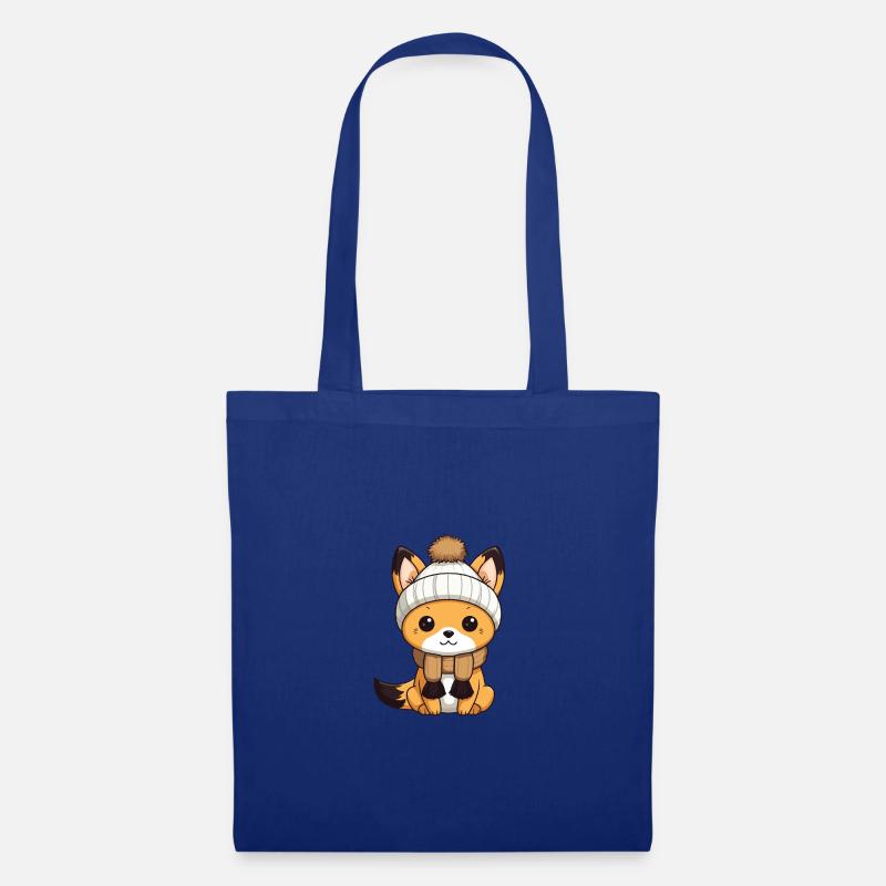 Fuchs Winter Tier Niedlich Comic - Stoffbeutel - Royalblau