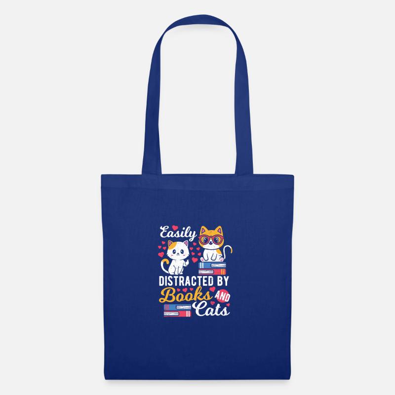 Easily Distracted By Books and Cats - Katzen - Stoffbeutel - Royalblau