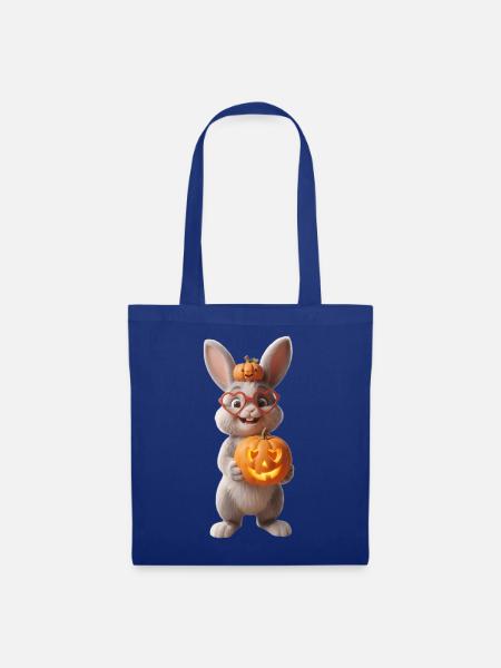 Herzaugen Brille Hase Harry  mit Halloween-Kürbis  - Stoffbeutel - Royalblau