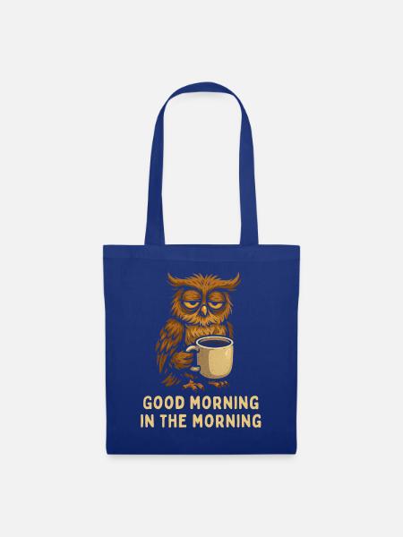 Schlafmütze Eule mit Kaffee - Stoffbeutel - Royalblau