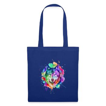 Aquarell Wolf Geschenk - Stoffbeutel - Royalblau - Vorne