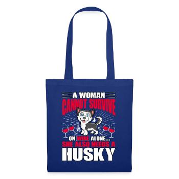 A Woman cannot survive on Wine alone Husky - Stoffbeutel - Royalblau - Vorne