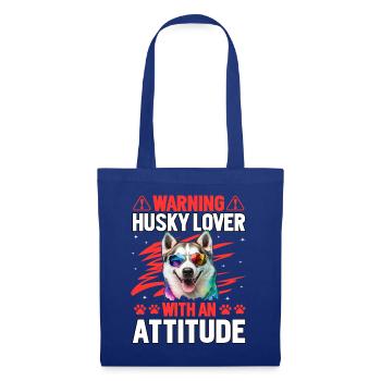 Warning Husky Lover with an Attitude - Stoffbeutel - Royalblau - Vorne