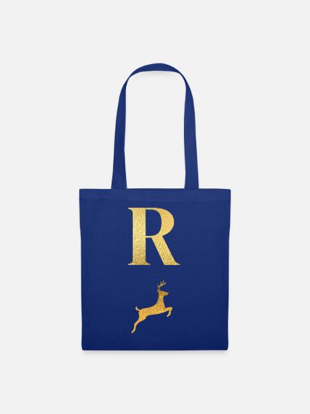 Buchstabe r goldener Hirsch - Geschenkidee - Stoffbeutel - Royalblau