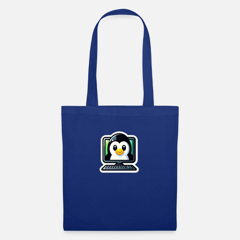 Linux Computer mit Pinguin süß - Stoffbeutel - Royalblau