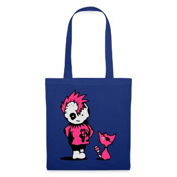 Ein kleiner Punk mit einer kleinen Katze - Stoffbeutel - Royalblau - Vorne