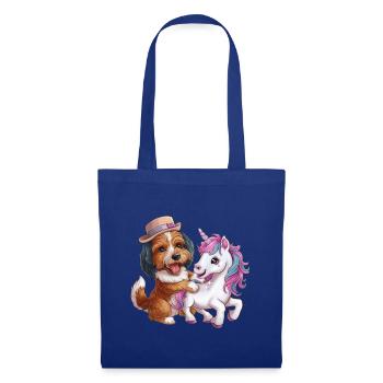 Cartoon Havanese spielt mit Einhorn märchenhaft - Stoffbeutel - Royalblau - Vorne