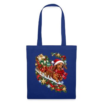 Dackel Weihnachtsgeschenkschlitten - Stoffbeutel - Royalblau - Vorne