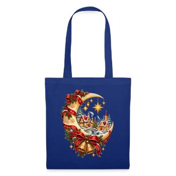Weihnachtsmonddorf und Sterne - Stoffbeutel - Royalblau - Vorne