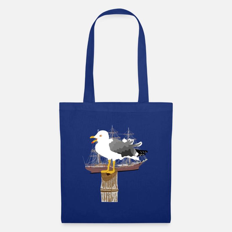 Möwe, Seemöwe, Segelschiff, Segelboot, Seefahrt, - Stoffbeutel - Royalblau