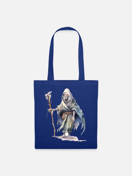 Totenbeschwörer mit Schädelstab – Dark Fantasy - Stoffbeutel - Royalblau