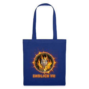 Enfin 18 - Lion à la crinière de flamme - Sac en tissu - bleu royal - Devant