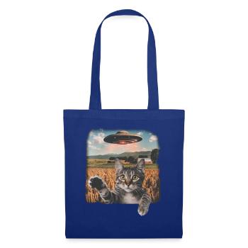 Lustige Ängstliche Katze Selfie UFO Alien - Stoffbeutel - Royalblau - Vorne