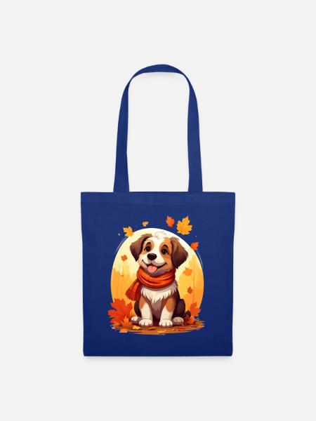 Hund im Herbst - Stoffbeutel - Royalblau