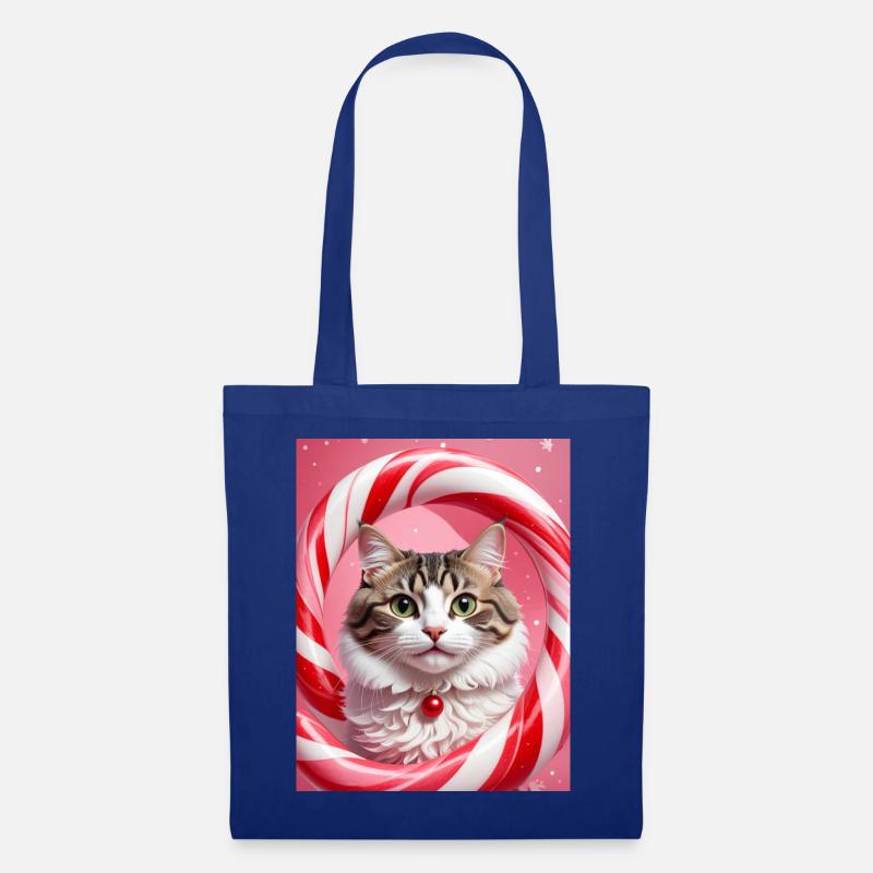 Christmas Cat in Candy Ring Design - Tote Bag - royal blue