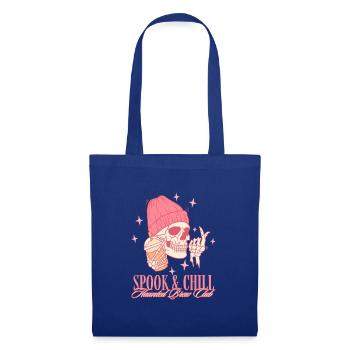 Spook & Chill – Rosa Skelett mit Kaffee - Stoffbeutel - Royalblau - Vorne