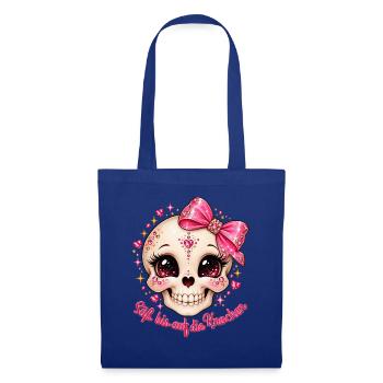 Glitzernder Pinkes Sugar Skull mit Schleife - Stoffbeutel - Royalblau - Vorne