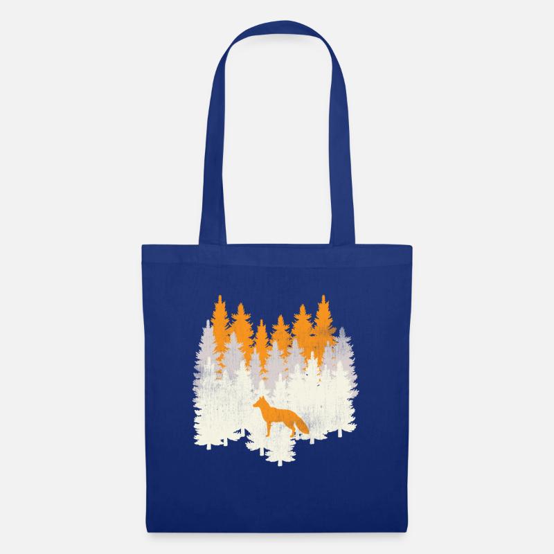 Retro Fuchs Vintage Wald Tannen Collage - Stoffbeutel - Royalblau