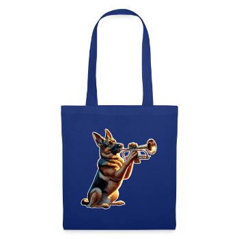 Berger allemand jouant de la trompette - Sac en tissu - bleu royal - Devant