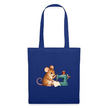 Maus näht mit einer Nähmaschine - Stoffbeutel - Royalblau - Vorne