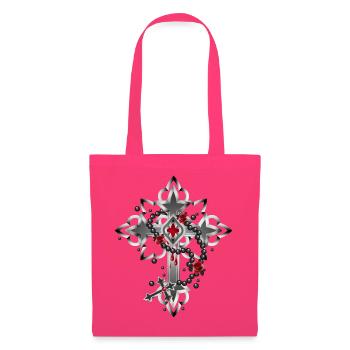 Croix faite d’éléments gothiques et chapelet - Sac en tissu - rose azalée - Devant
