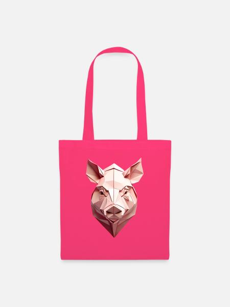 Low-Poly Schwein Kopf Pink - Stoffbeutel - Azalea