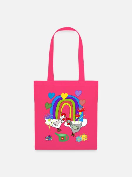 Kinder Fantasy Regenbogen Blumen Hühner - Stoffbeutel - Azalea