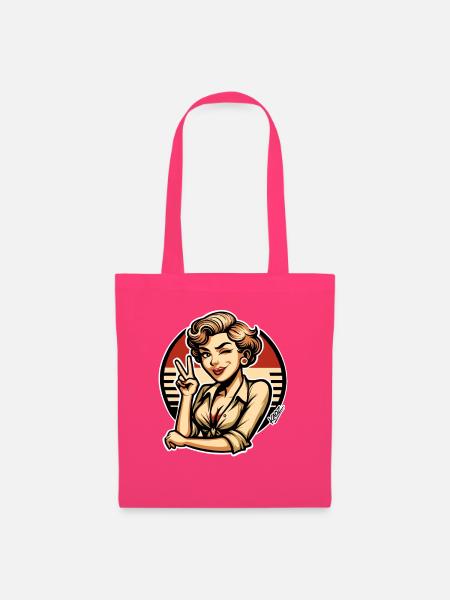 Retro-Pinup zwinkernde Peace-Zeichen-Kunst - Stoffbeutel - Azalea