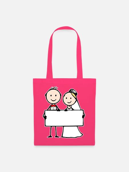 Hochzeitspaar Cartoon mit Schild - Stoffbeutel - Azalea