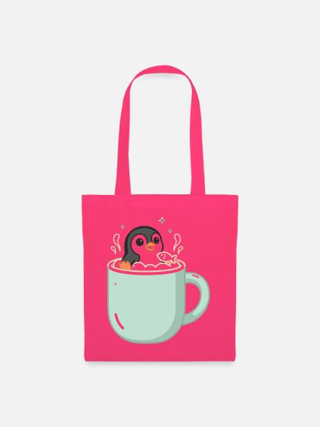 Pinguin In Tasse Mit Fischmotiv - Stoffbeutel - Azalea
