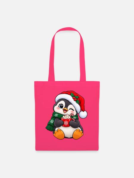 Süßer Pinguin mit Weihnachtsmütze & Kakao - Stoffbeutel - Azalea