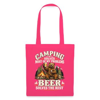 Camping Bär mit Bier – Beer Solves The Rest - Stoffbeutel - Azalea - Vorne