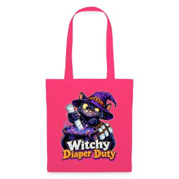 Witchy Diaper Duty Hexenkatze Halloween Papa - Stoffbeutel - Azalea - Vorne