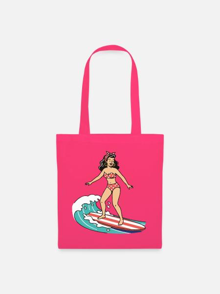 Pin-up-Mädchen auf dem Surfbrett - Stoffbeutel - Azalea