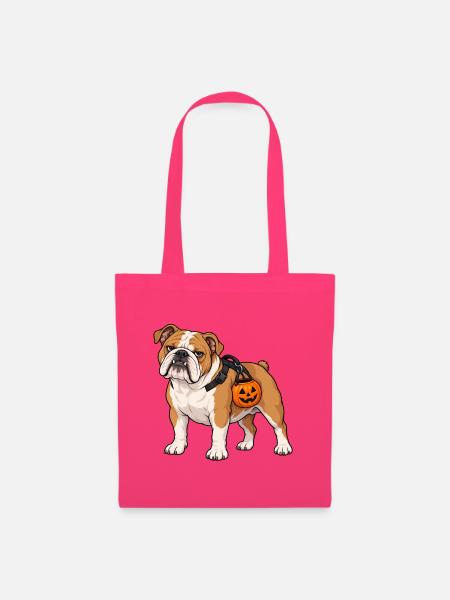Bulldogge trägt einen Kürbis-Bonbon-Eimer - Stoffbeutel - Azalea