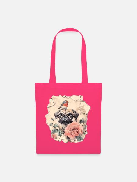 Mops mit Rotkehlchen - Stoffbeutel - Azalea