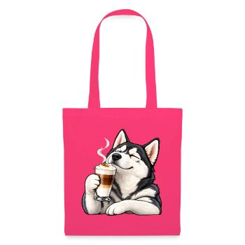 Husky mit Latte Macchiato – Kaffeepause - Stoffbeutel - Azalea - Vorne