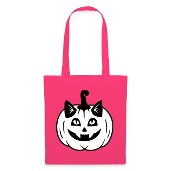Halloween Katze Kürbiskopf - Schwarz Weiß - Stoffbeutel - Azalea - Vorne