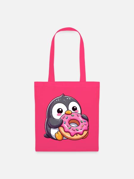 Süßer Pinguin mit Donut im verschneiten Cartoon - Stoffbeutel - Azalea