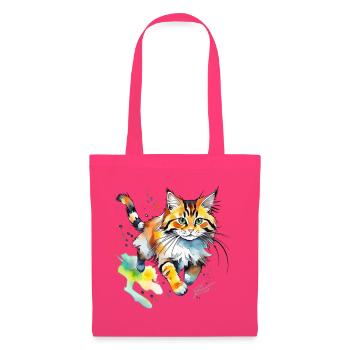 springende  Katze im wasserfarbenlook - Stoffbeutel - Azalea - Vorne