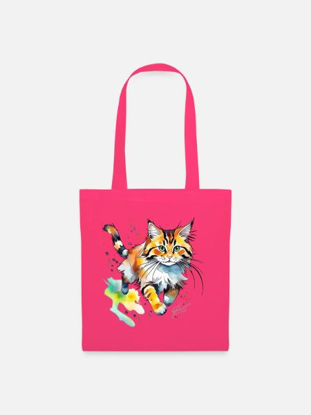 springende  Katze im wasserfarbenlook - Stoffbeutel - Azalea