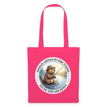 Angeln Geduld Petrijünger Biber Angler T-Shirt - Stoffbeutel - Azalea - Vorne