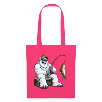 Fröhlicher Yeti beim Angeln – Lustiges Outdoor Mot - Stoffbeutel - Azalea - Vorne