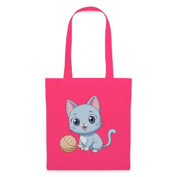 Chaton bleu joueur avec pelote de laine - Sac en tissu - rose azalée - Devant