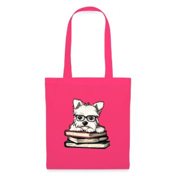 Cute Westie Dog Reading Book with Glasses - Tote Bag - azalea - Front