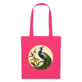 Paon Bleu sur Cercle Doré Floral - Sac en tissu - rose azalée - Devant