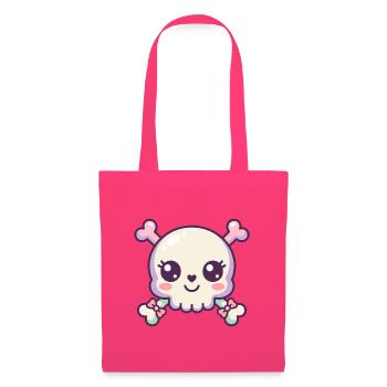 Niedlicher Kawaii-Schädel mit gekreuzten Knochen und rosa Bögen - Stoffbeutel - Azalea - Vorne