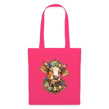 Kuh mit Blumenkrone – Alpenliebe & Tracht - Stoffbeutel - Azalea - Vorne