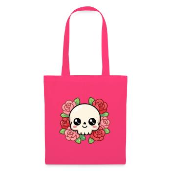 Niedlicher Kawaii-Schädel, umgeben von leuchtenden Rosen - Stoffbeutel - Azalea - Vorne